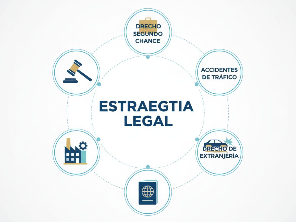Representación de las áreas de especialización legal como laboral, consumidor y extranjería.